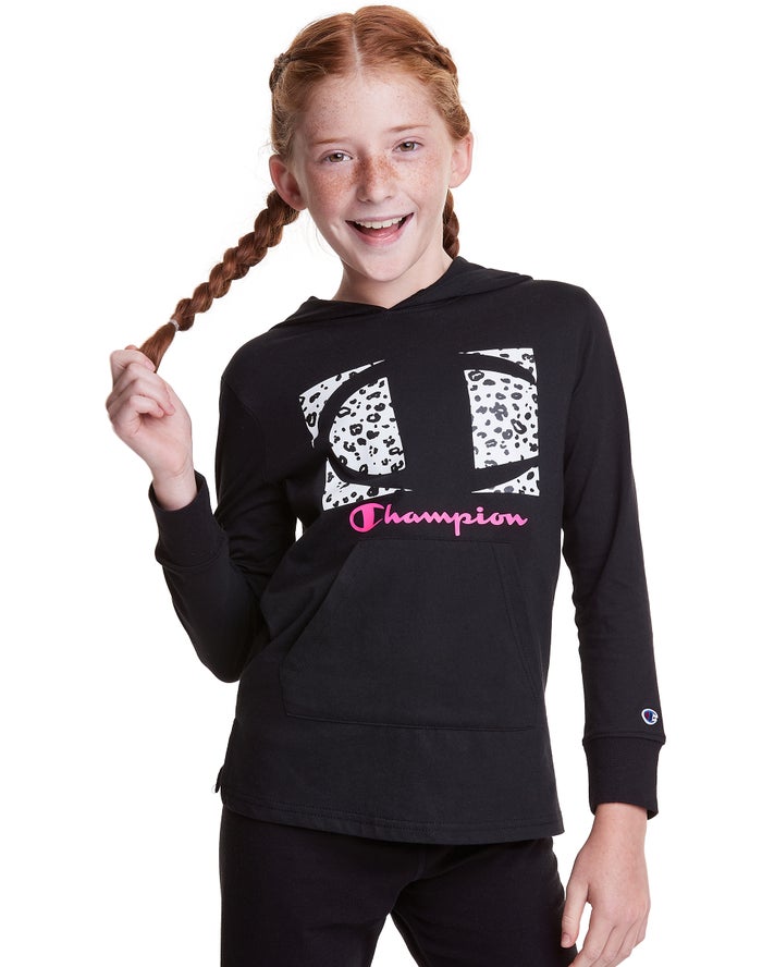 Champion Hoodie Meisjes - Zwart - T-Shirt Leopard Knockout Logo ( 184736-MDT )